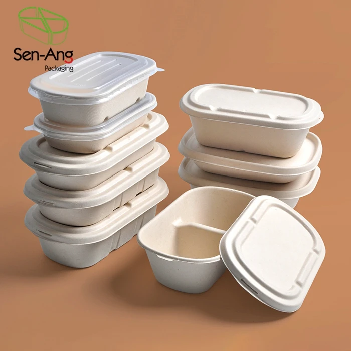 Multi Take Away Lid Pulp Compartment Clam Shell Container Sugarcane Bagasse Food Box 9X6 - Image 2