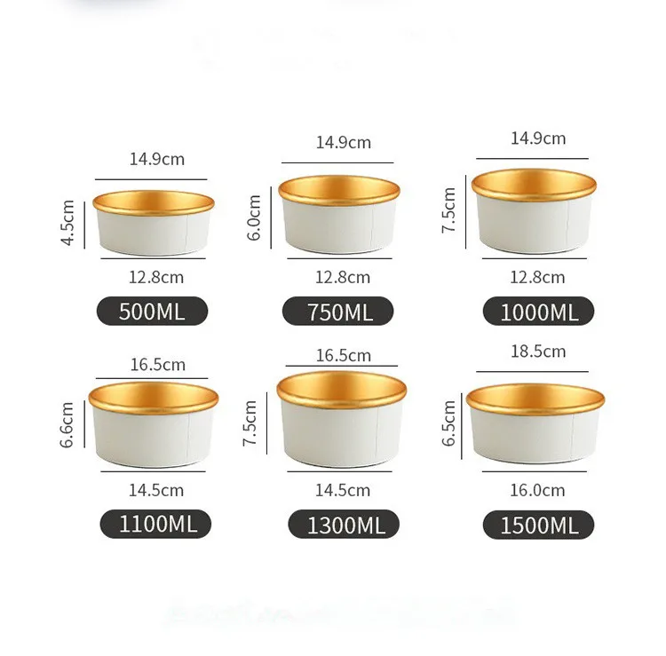 Factory Hot Sales 500ml 750ml 1000ml Paper Bowls With Lids for Hot Food Gold Foil Food Container Disposable Salad Paper Bowls - Image 2