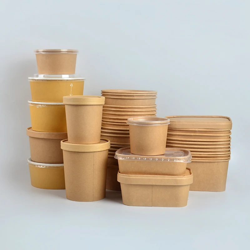 1300ml Eco-Friendly Customizable Brown Kraft Paper Disposable Salad Bowls with PP & Paper Lids - Image 5