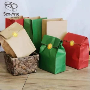Gift Brown Greaseproof Kraft Offset Printing Eco-Friendly Recyclable Christmas Wholesale Retail Paper Bag Handle Candy