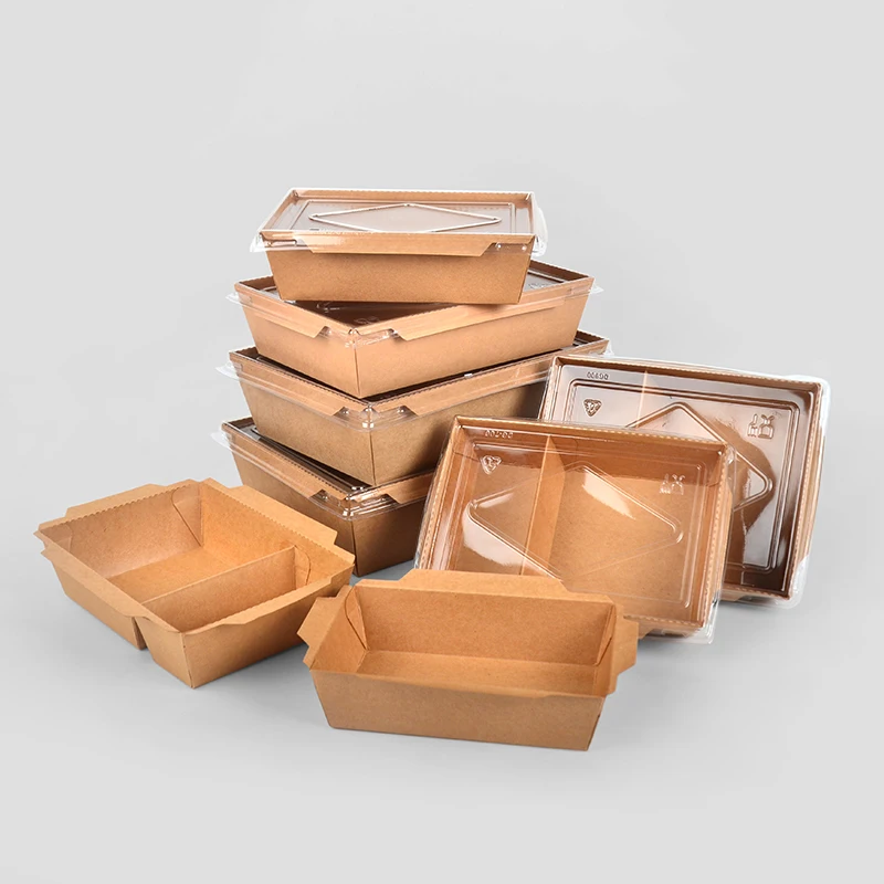 Disposable Recycle Kraft Paper Food Lunch Packaging Box With Compartment Anti-fog PET Lid - Image 3
