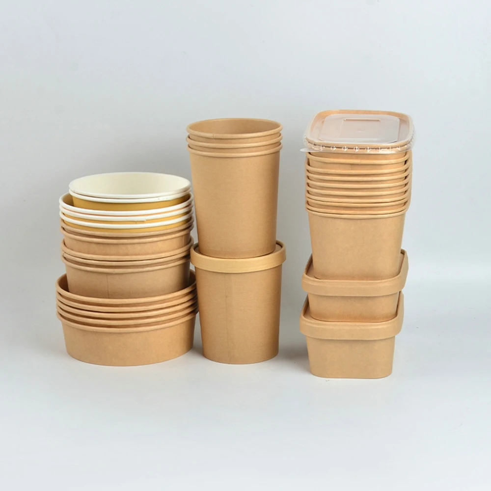 ODM OEM Emballages Alimentaires Round Brown Biodegradable Eco-Friendly Take Away Salad Fast Packaging Kraft Paper Bowl - Image 5