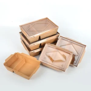 Fruit Rectangle Take Away Box Kraft Paper Lunch Bento Salad Packaging Box with 2 Compartment
