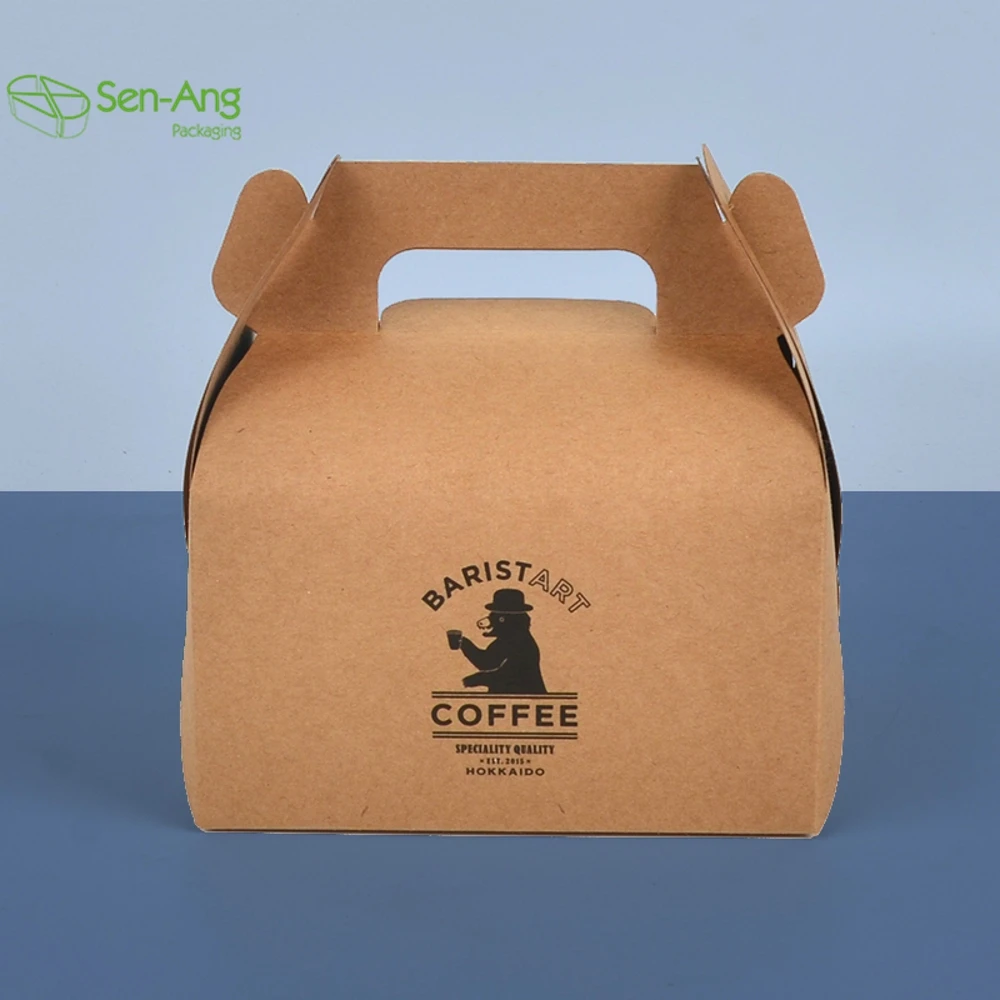 Cheap Disposable Kraft Paper Sandwich Packing Eco Friendly Custom Donut With Handle Wedding Cake Box Packaging - Image 2