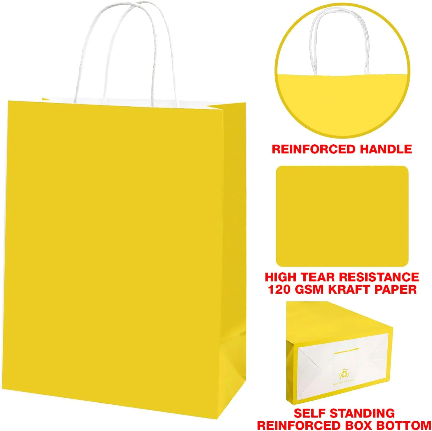 Yellow Kraft Paper Bag for Clothing Stores Shopping Malls Gift Shops-Eco-friendly Customizable Exhibition Promotion - Image 5