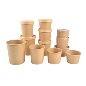High Quality Disposable Thickened 20oz 600ml Kraft Paper Food Cups Bucket Packaging Containers Noodle Soup Cup With Lid