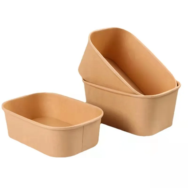 Kraft Paper Takeaway Disposable Fast Food Storage Container with Lid - Image 2