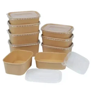 Kraft Paper Takeaway Disposable Fast Food Storage Container with Lid