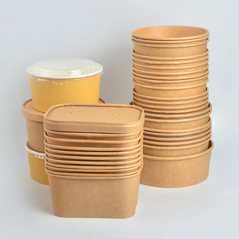 1300ml Eco-Friendly Customizable Brown Kraft Paper Disposable Salad Bowls with PP & Paper Lids - Image 3