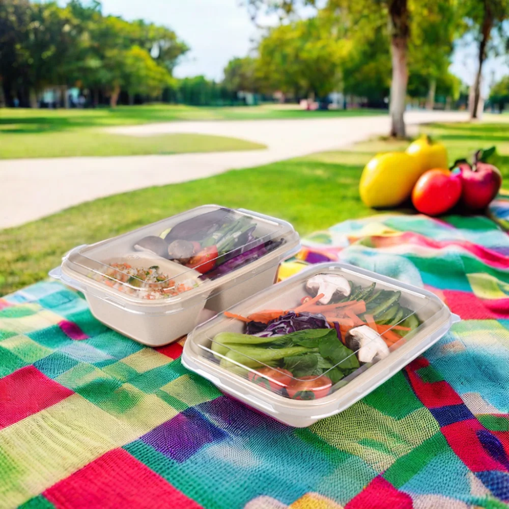Compostable 100% Natural Paper Pulp 1000ml Rigid Disposable Biodegradable Matt Lamination Food Container Bagasse Go Box - Image 4