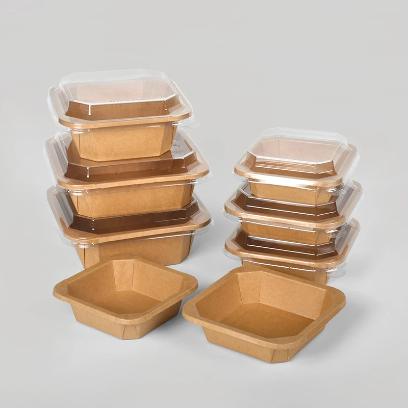 Lunch Food Box Disposable Kraft Paper Take Away Fast Food Box Square Rectangular Salad Bowls - Image 3