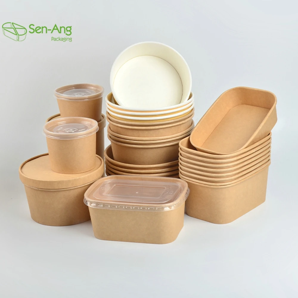 Eco Friendly Disposable Customizable Kraft Paper Salad Takeaway Bowl with PP & Paper Lid 2000ml - Image 4