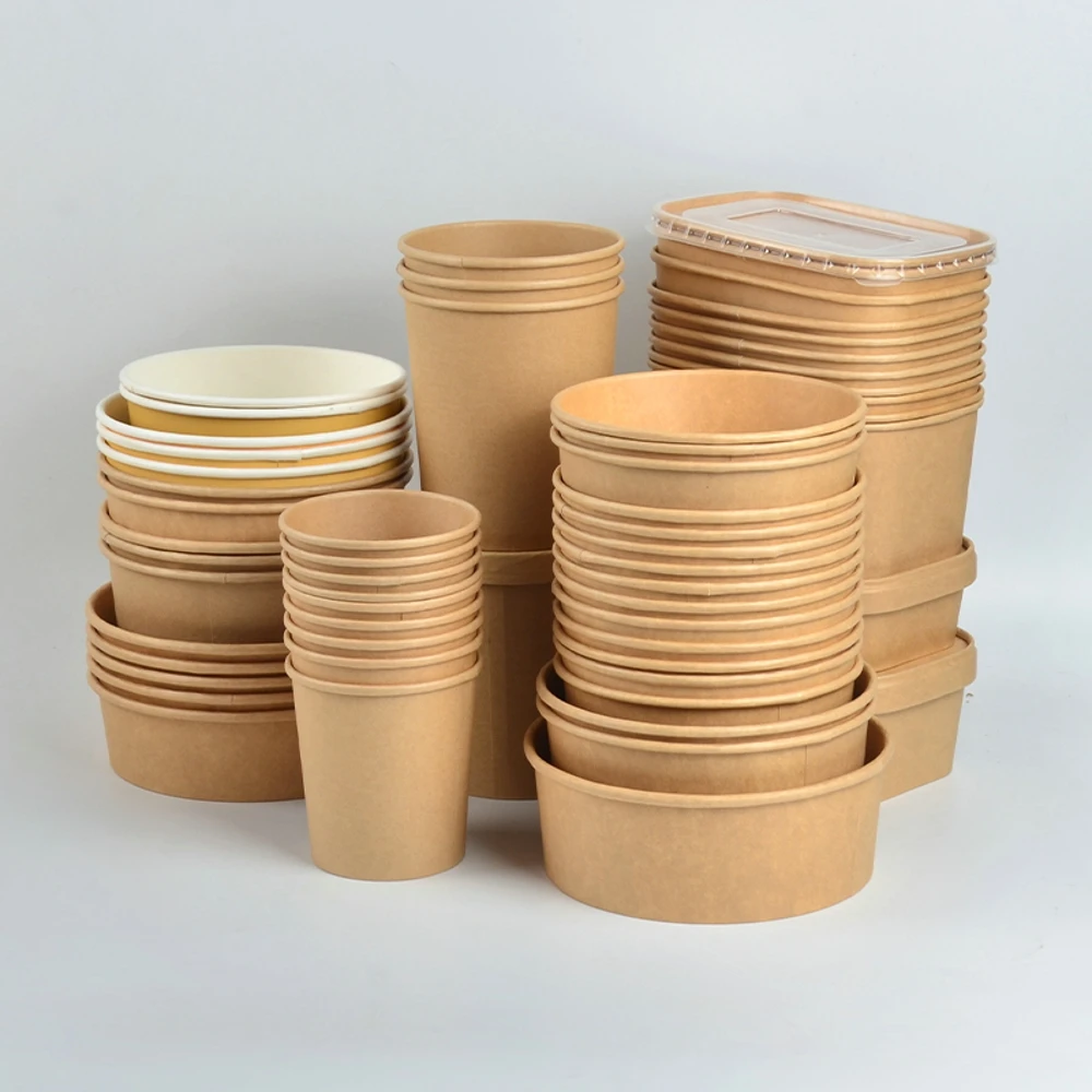 ODM OEM Emballages Alimentaires Round Brown Biodegradable Eco-Friendly Take Away Salad Fast Packaging Kraft Paper Bowl - Image 4