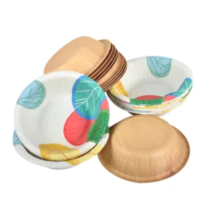 Disposable Biodegradable Food Packaging Wood Grain Patterned Paper Bowl Single Wall Noodle Soup Paper Bowl