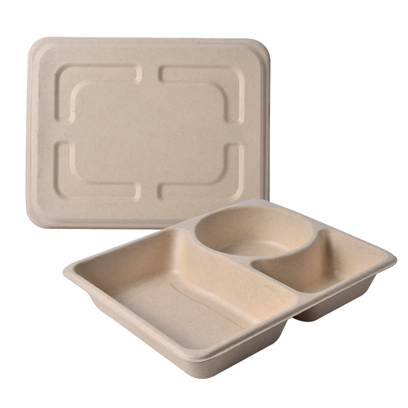 Biodegradable 4 Compartment Takeaway Food Containers for Fast Food Restaurant