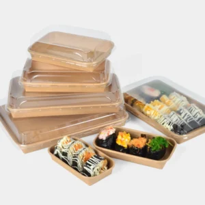 Disposable Kraft Paper Sushi Tray With PET Lid Paper Container for Food Takeaway Packaging