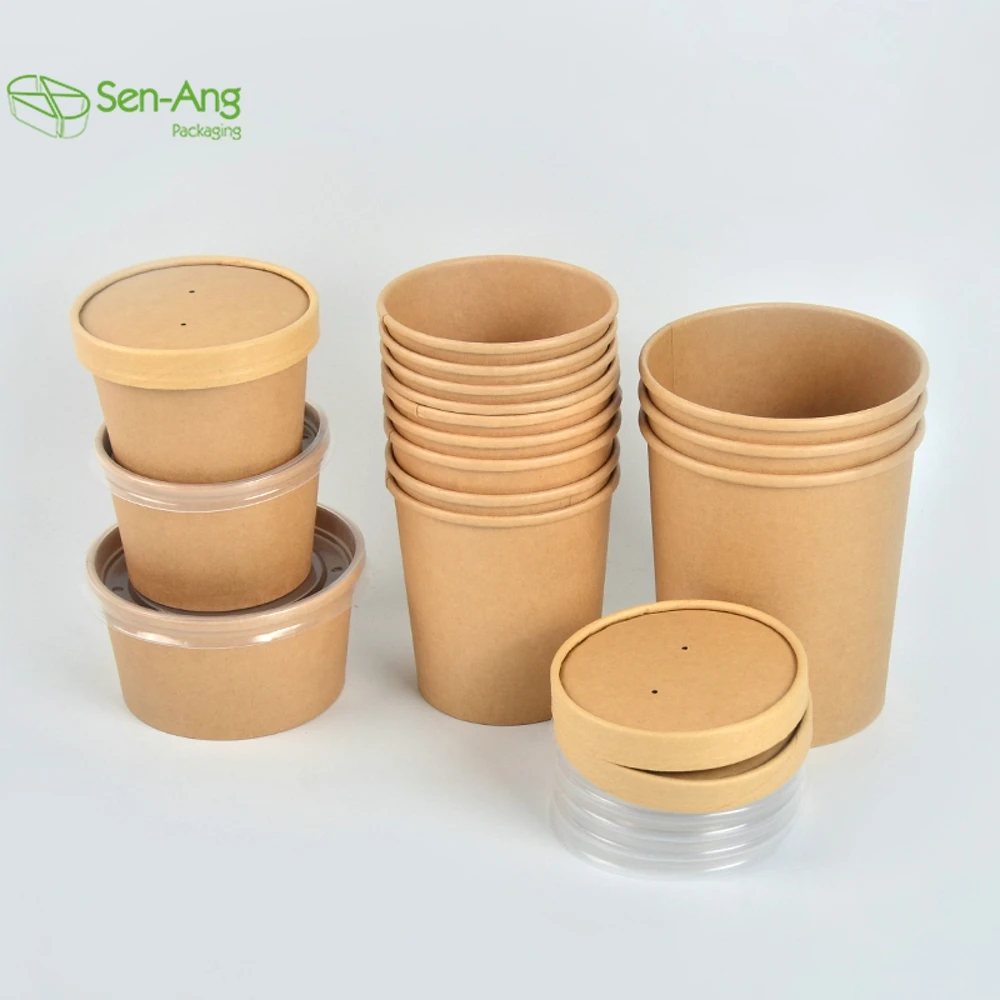 Good Quality Soup Disposable Container Double Wall Pe Coating 20Oz Multi Size Round Kraft Paper Bucket - Image 2