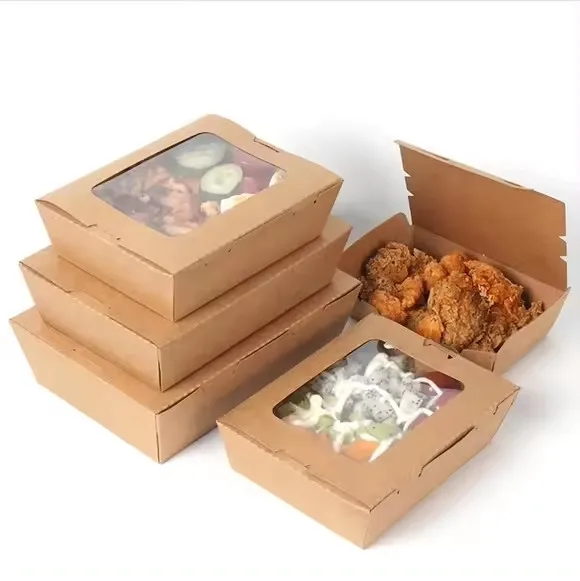 Custom Eco Friendly Biodegradable Kraft Takeaway Food Boxes Food Packaging Multi-compartment Kraft Paper Lunch Box