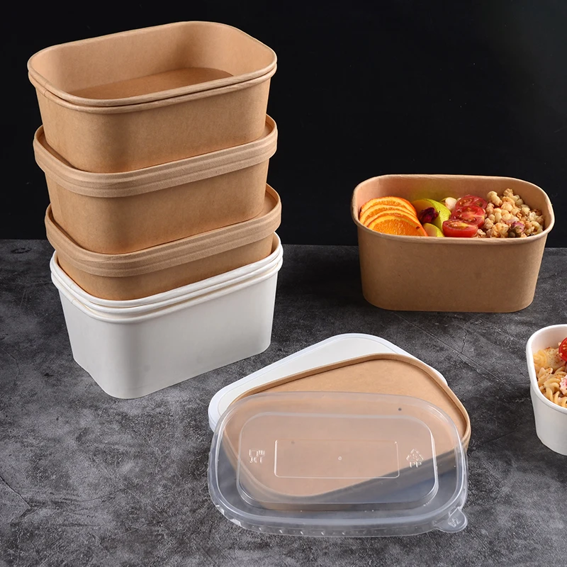 Disposable Takeaway Rectangle Salad Noodle Bowl Kraft Paper Food Packing Bowl for Restaurant - Image 3