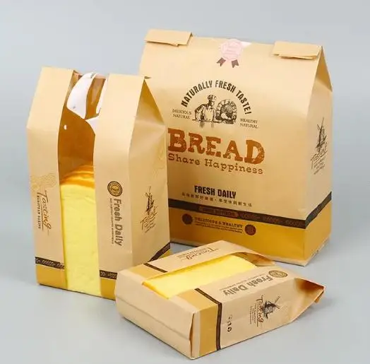 Kraft Paper Fried Size Disposable Packing With Clear Window Food Grade Bread Packaging Bag - Image 5