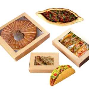 In Stock Custom Eco-friendly Recyclable Kraft Paper Folders Box with Embossing for Potato Chips Turkish Pide Vegetarian Food