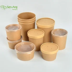 Eco-Friendly Disposable Double Wall Kraft Paper Pe Coating Custom Logo Party 780Ml Soup Hot Carton Bucket Paper Bowl