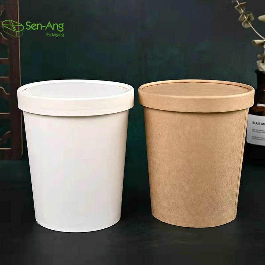 New Arrival Packaging Packing Takeout Bowl Take Way Kraft Salad Away Pack Cup Lid Square Paper Soup Bucket - Image 2