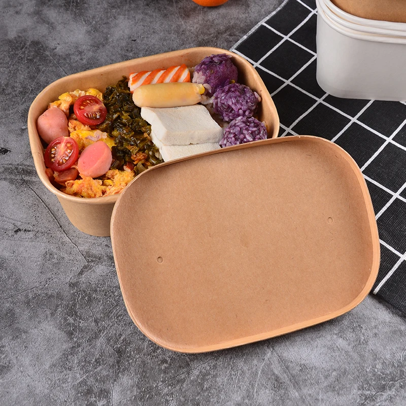 Disposable Takeaway Rectangle Salad Noodle Bowl Kraft Paper Food Packing Bowl for Restaurant - Image 5