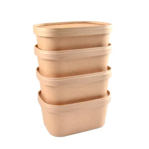 750 ml Disposable Takeaway Rectangle Salad Noodle Bowl Kraft Paper Food Packing Bowl for Restaurant