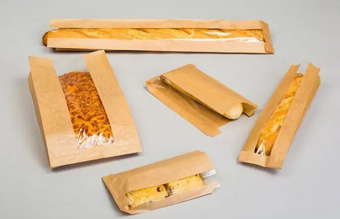 Kraft Paper Fried Size Disposable Packing With Clear Window Food Grade Bread Packaging Bag - Image 3