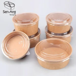 Faux Bamboo Soup Single Wall Bucket Food Salad Takeaway Container Paper Bowl With Lid Kraft Paper Bowl