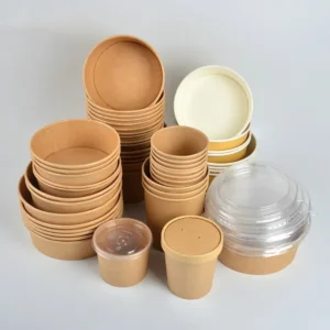Food Grade Double Wall Kraft Paper Soup Container 15Oz Eco-Friendly Takeaway Food Packaging for Salad Commercial Use