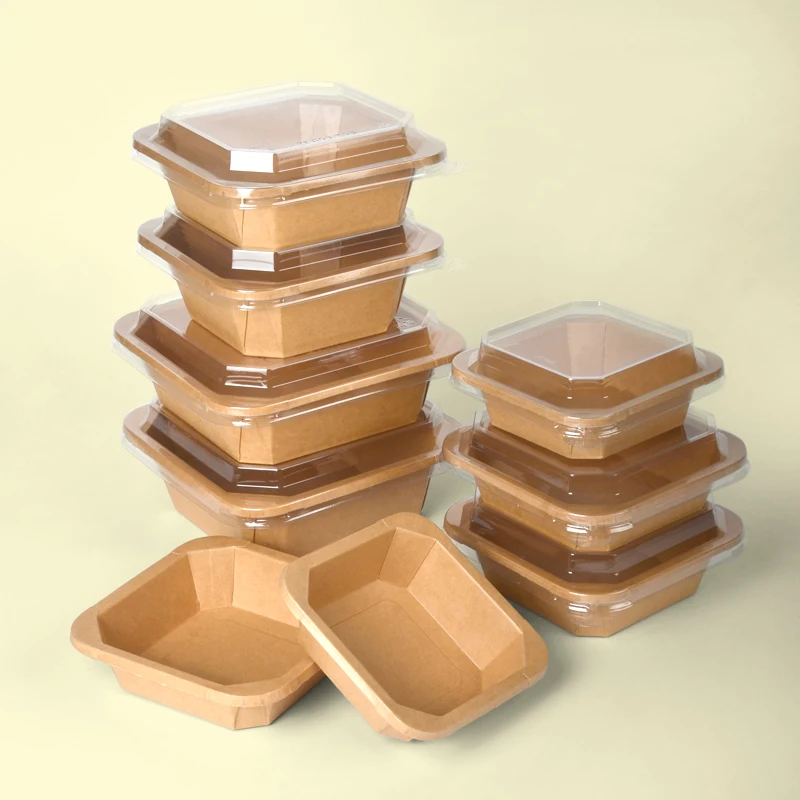 Kraft Paper Octagonal Bowl PET Lid Waterproof Eco-Friendly Disposable Customizable Snack Pet Food Salad Containers 1L - Image 3