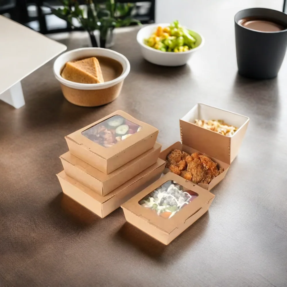 Custom Eco Friendly Biodegradable Kraft Takeaway Food Boxes Food Packaging Multi-compartment Kraft Paper Lunch Box - Image 2