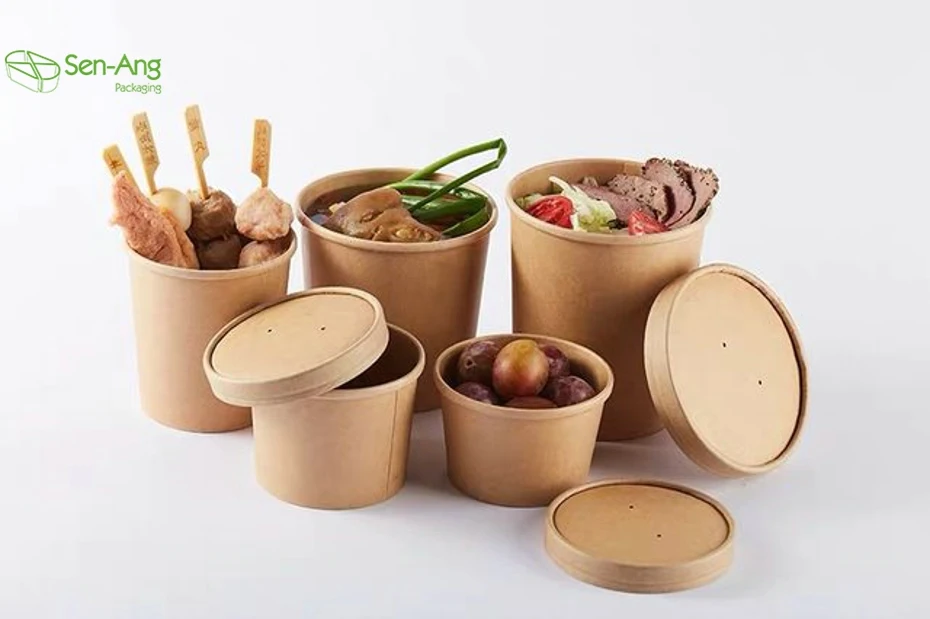 New Arrival Packaging Packing Takeout Bowl Take Way Kraft Salad Away Pack Cup Lid Square Paper Soup Bucket - Image 6