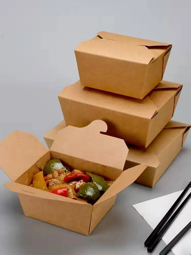 1400ML Disposable Eco-Friendly Kraft Paper Lunch Takeout Box with Matt Lamination for Sushi Salad & Fast Food Packaging - Image 4
