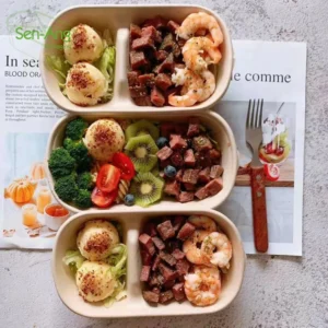 Factory Wholesale Tray Sugarcane Take Way Meal Food Lid Compartment Clam Shell Container Clamshell Cake Paper Pulp Box
