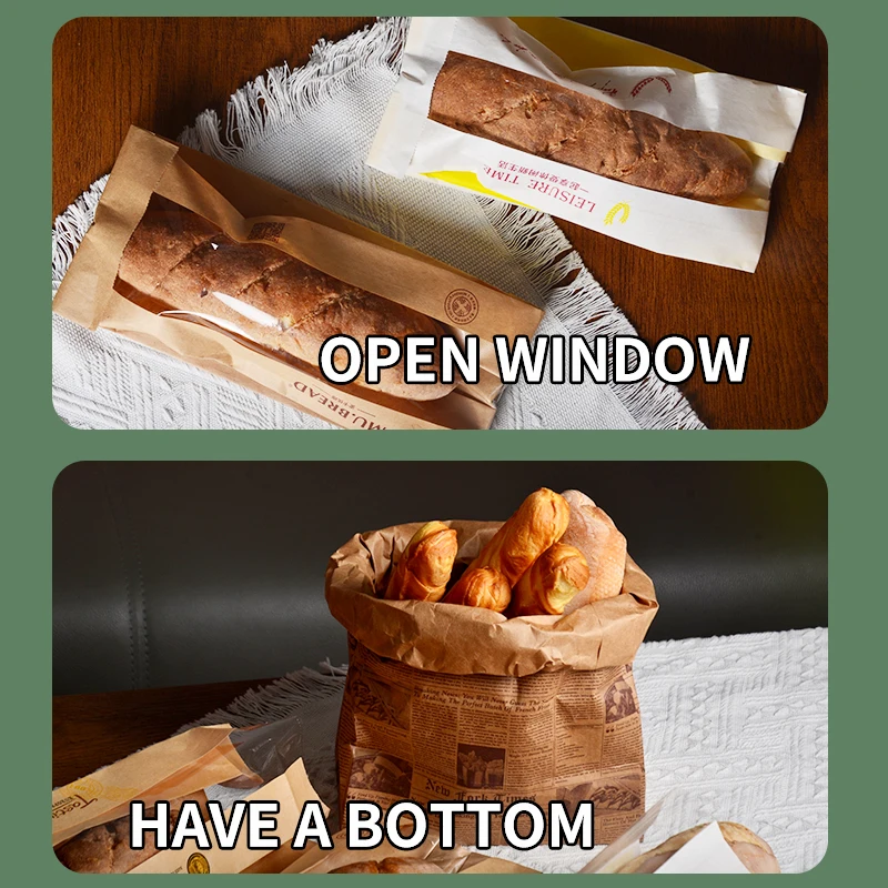 Custom Packaging Kraft Bread Bag Biodegradable Gift Wedding Food Paper Cake Baguette Croissant Box Bread Bag With Clear Window - Image 5