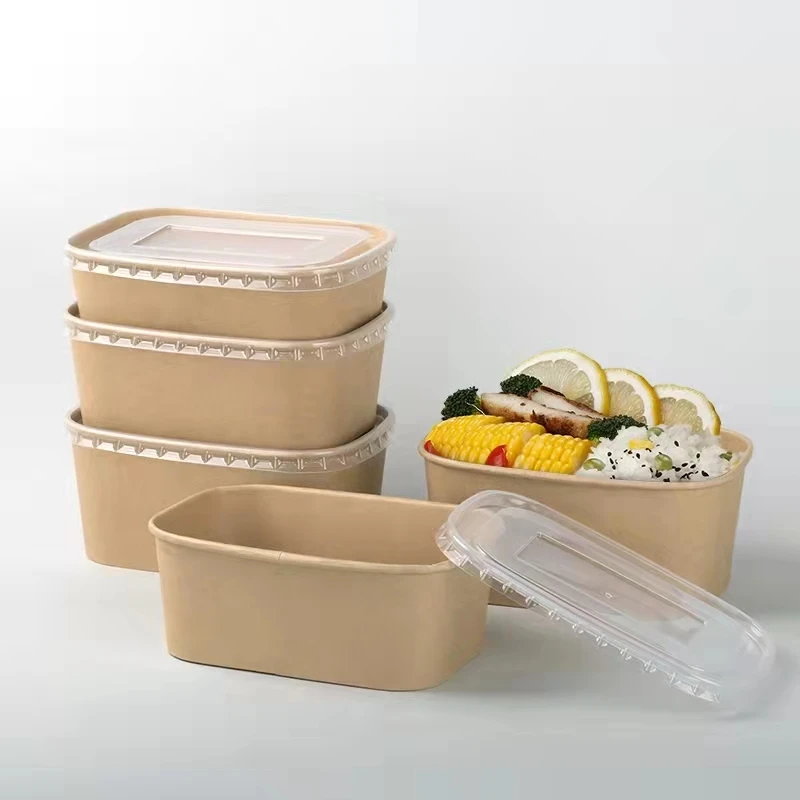Kraft Paper Takeaway Disposable Fast Food Storage Container with Lid - Image 3
