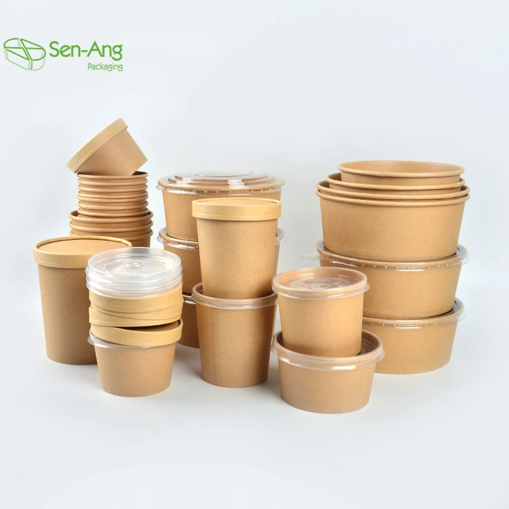 Factory Direct Sale Disposable Container 20Oz Take Out Kraft Soup Bowl With Lid Paper Bucket - Image 5