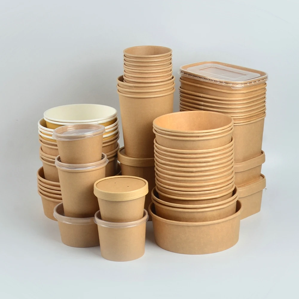 ODM OEM Emballages Alimentaires Round Brown Biodegradable Eco-Friendly Take Away Salad Fast Packaging Kraft Paper Bowl - Image 2