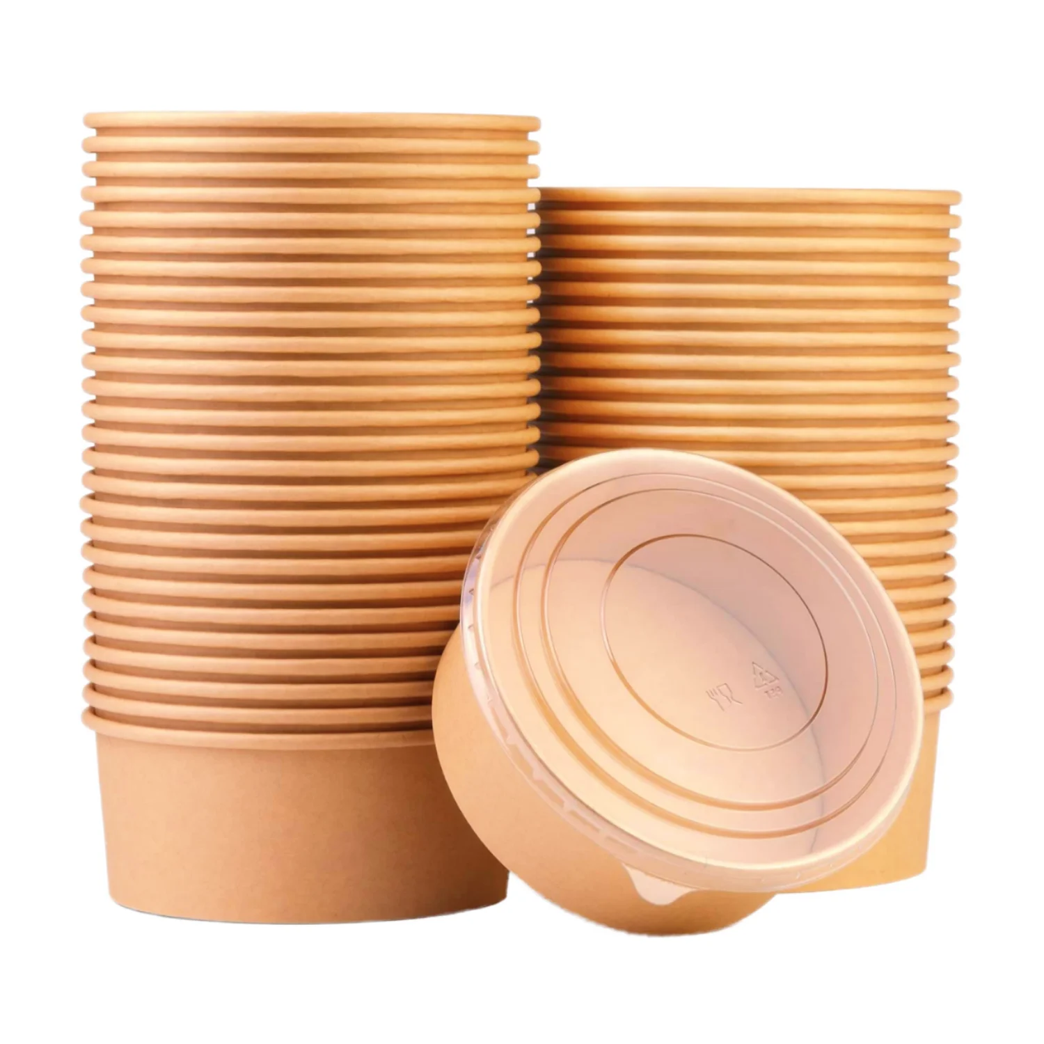 500ml 750ml Round Shape Kraft Salad Paper Bowl With PET Lid and Paper Lid Lunch Box Pe Coated Microwaveable Square Bowl - Image 3