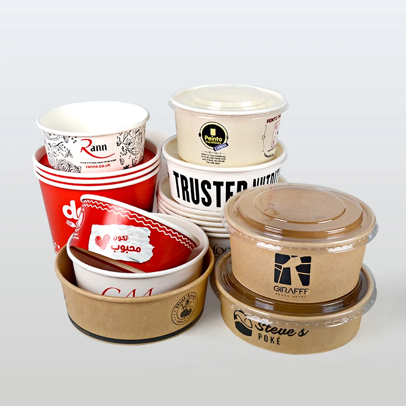 Eco Friendly Disposable Round Takeaway Kraft Paper Salad Bowl with PP Lid Customizable - Image 2