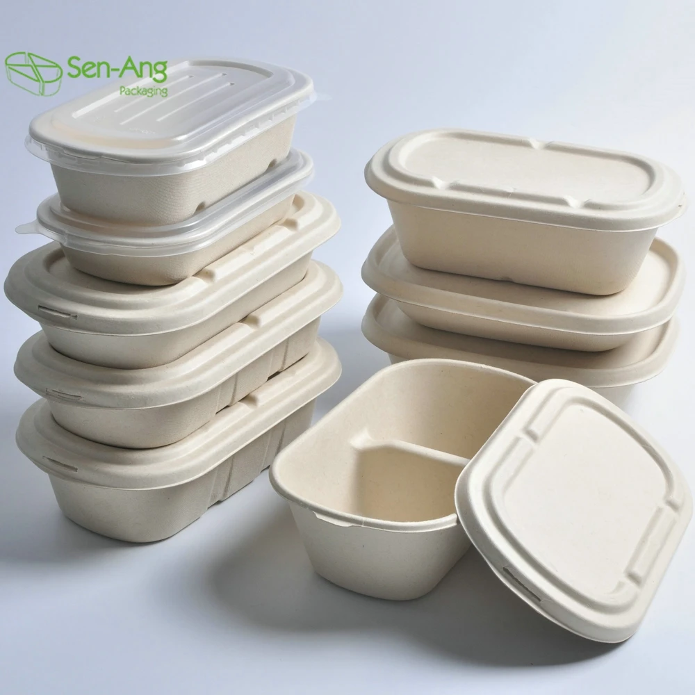 700ml 850ml 1000ml Disposable Biodegradable Lunch Paper Pulp Bagasse Sugarcane Box - Image 2