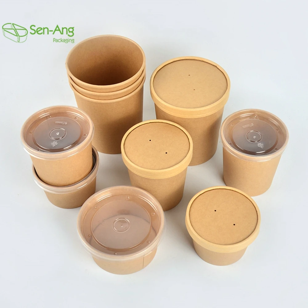 Good Quality Soup Disposable Container Double Wall Pe Coating 20Oz Multi Size Round Kraft Paper Bucket - Image 3
