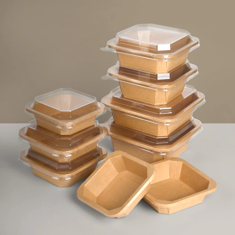 Kraft Paper Octagonal Bowl PET Lid Waterproof Eco-Friendly Disposable Customizable Snack Pet Food Salad Containers 1L - Image 4
