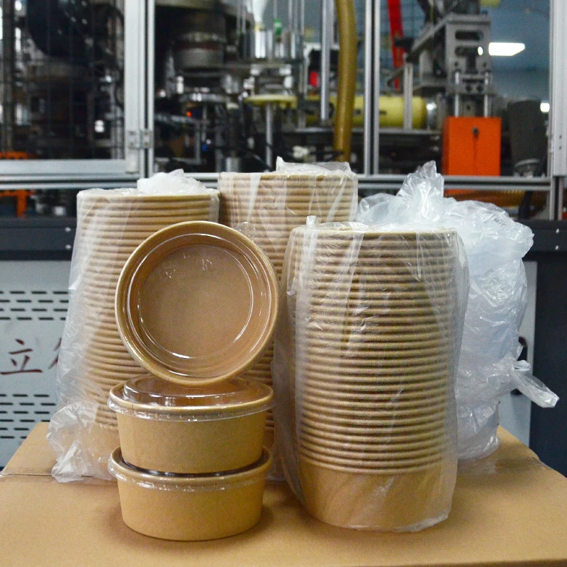 Disposable Containers Take Away Food Packaging Kraft Paper Salad Bowl with PET Lid Kraft Paper Bowl 100 Sets - Image 5