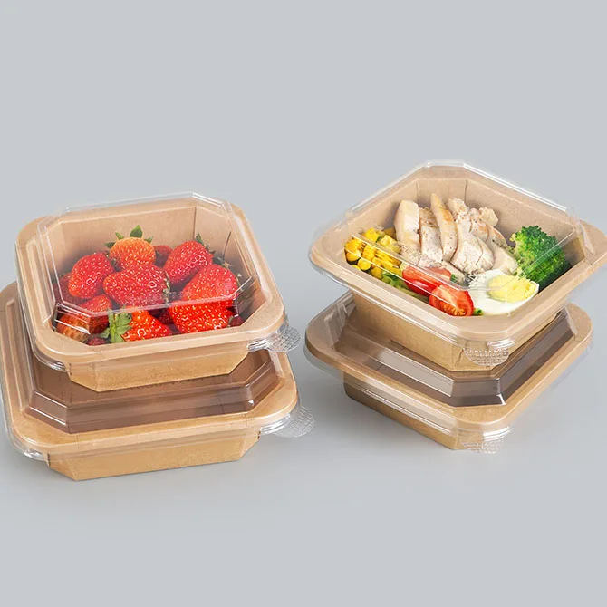 in Stock Disposable Eco Friendly New Design Salad Takeaway Kraft Paper Octagonal Bowl with Lid for Cookie and Candy - Image 3