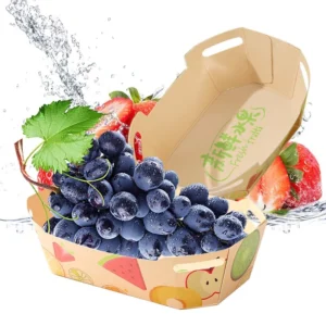 Customized Fruit Boat Shaped Tray Packaging Box Environmental Paper Golden Paper Box Supermarket Fruit Cutting Box
