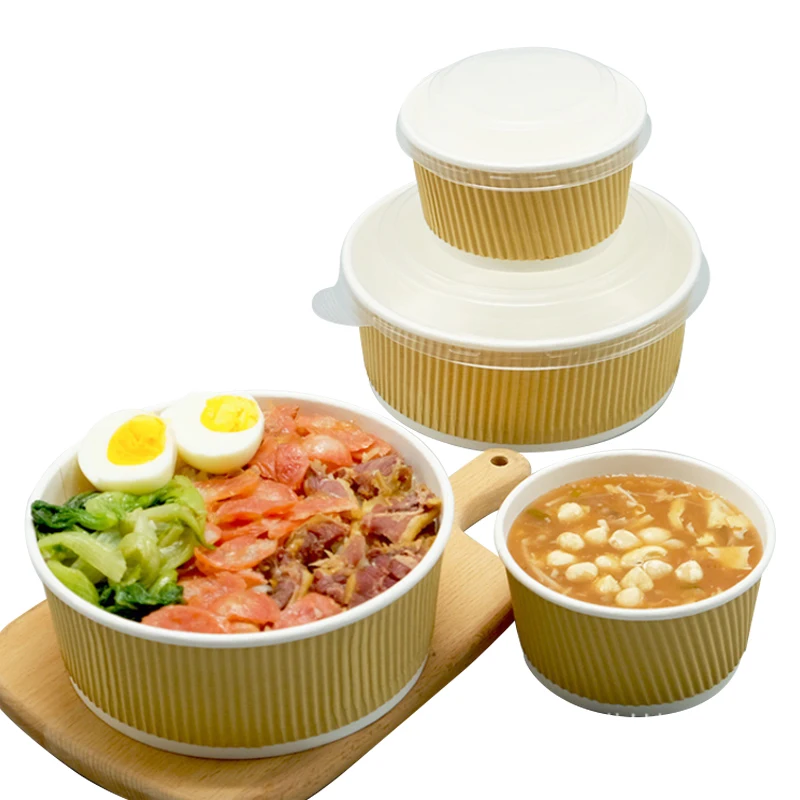 Corrugated Disposable Round Kraft Paper Soup Container 750ml 1100ml Take Away Fruit Food Salad Bowl - Image 3